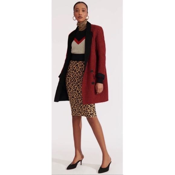 Veronica Senna Red Houndstooth Wool Double Breasted Long Coat Jacket size 4 - Picture 13 of 13